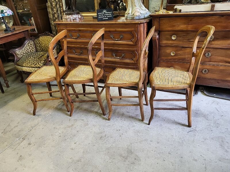 Series of 4 louis philippe walnut chairs with canning
