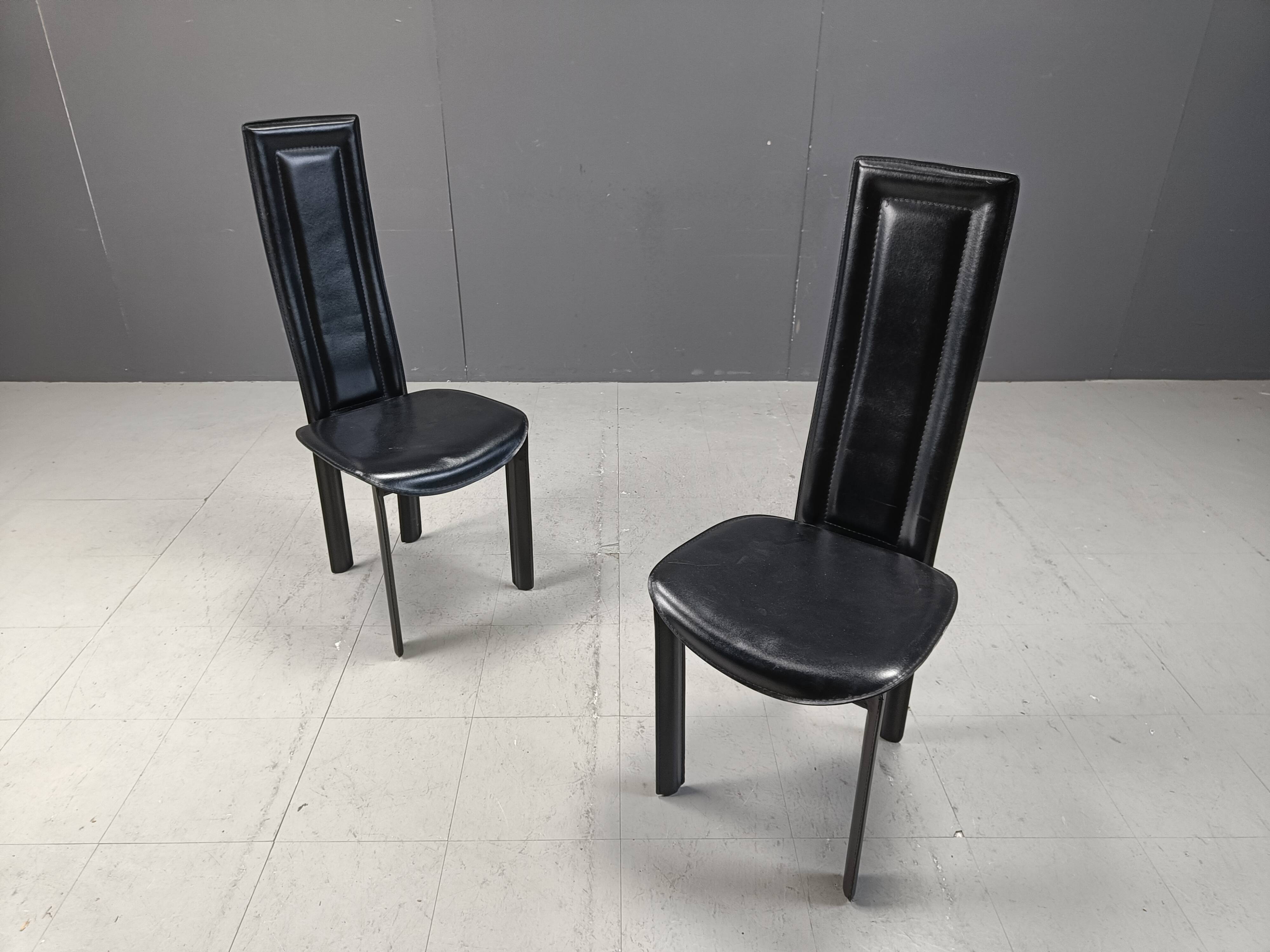 Vintage high back italian leather dining chairs, 1980s