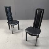 Chaises de salle à manger vintage à dossier haut en cuir italien, années 1980