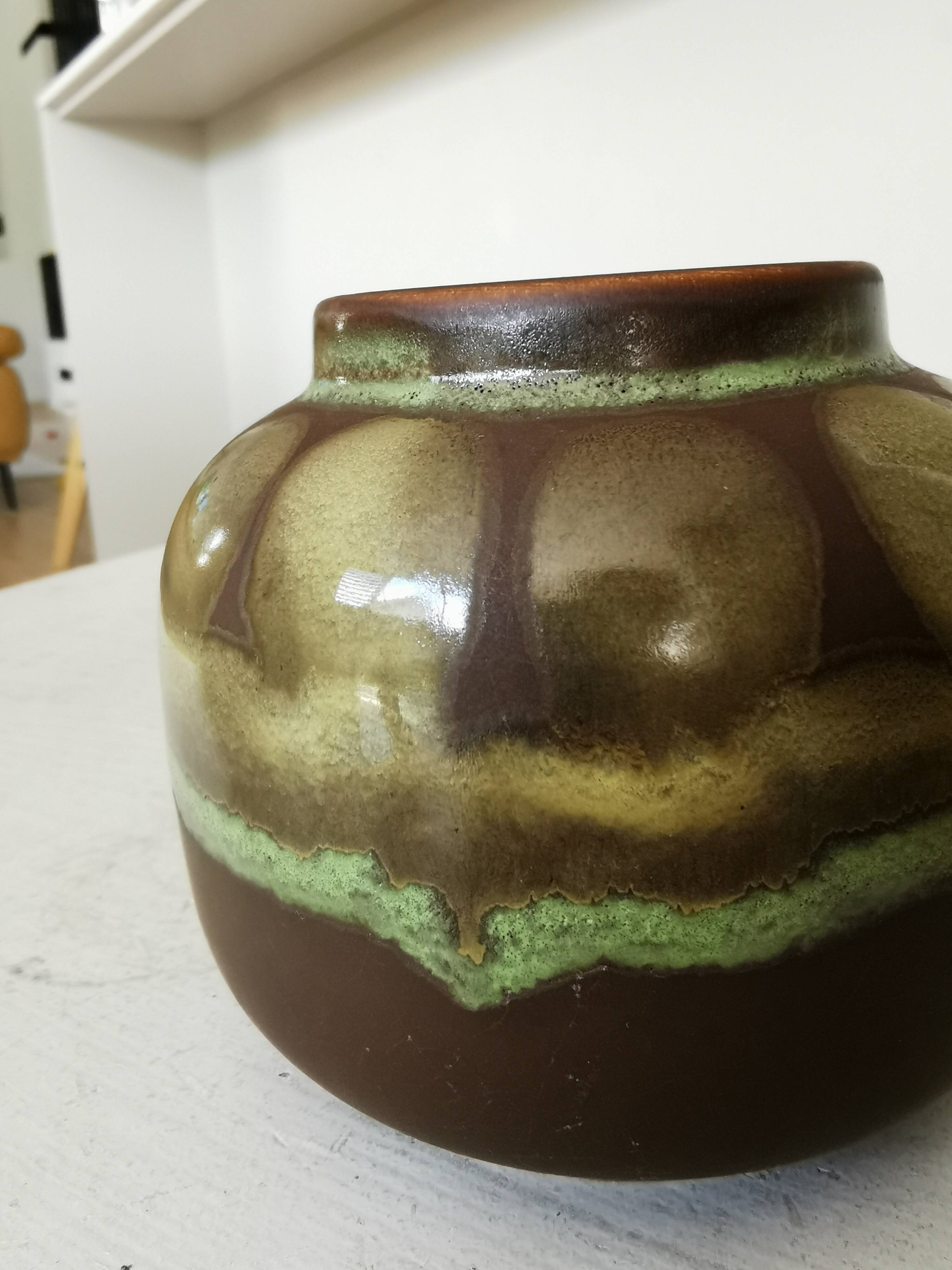 Vintage Olive Green Glazed Vase: 1970s KIL Ceramic Pottery