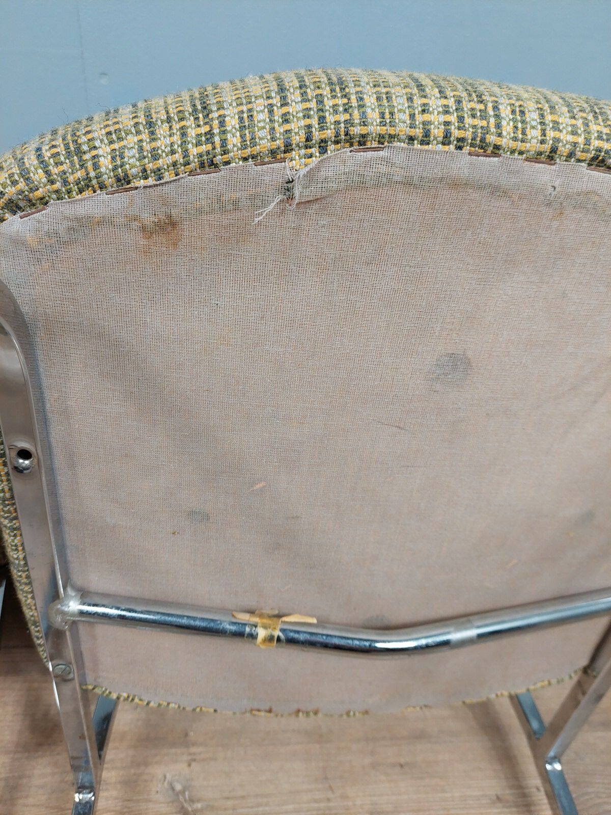 Pair of vintage chairs in fabrics and metal