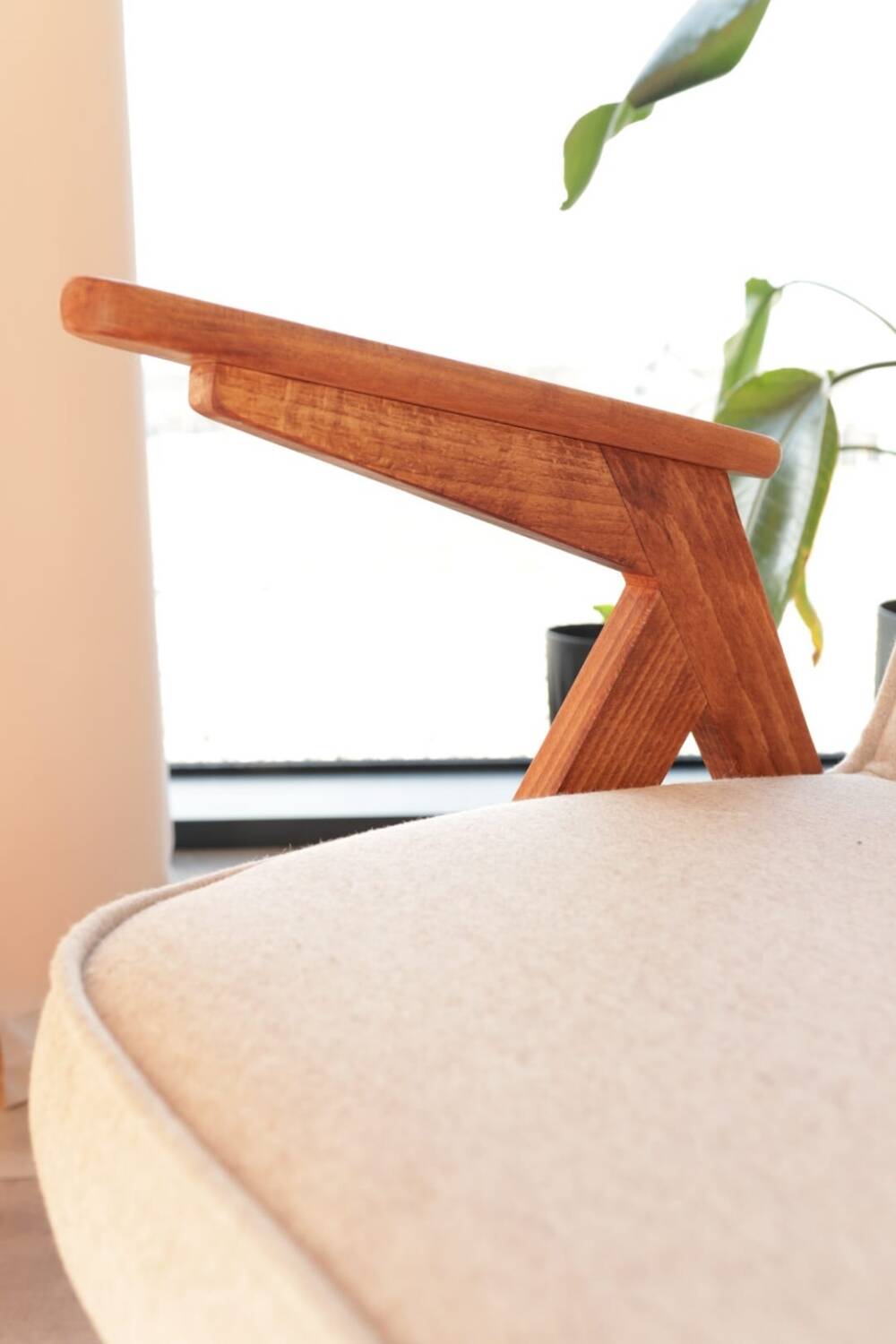 Vintage Lounge Chair Beige Wool Upholstery