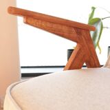 Vintage Lounge Chair Beige Wool Upholstery