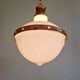 Large Art Deco pendant light in milky glass and brass, 1920