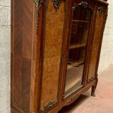 Louis XV style bookcase in mahogany and burr walnut, 20th century