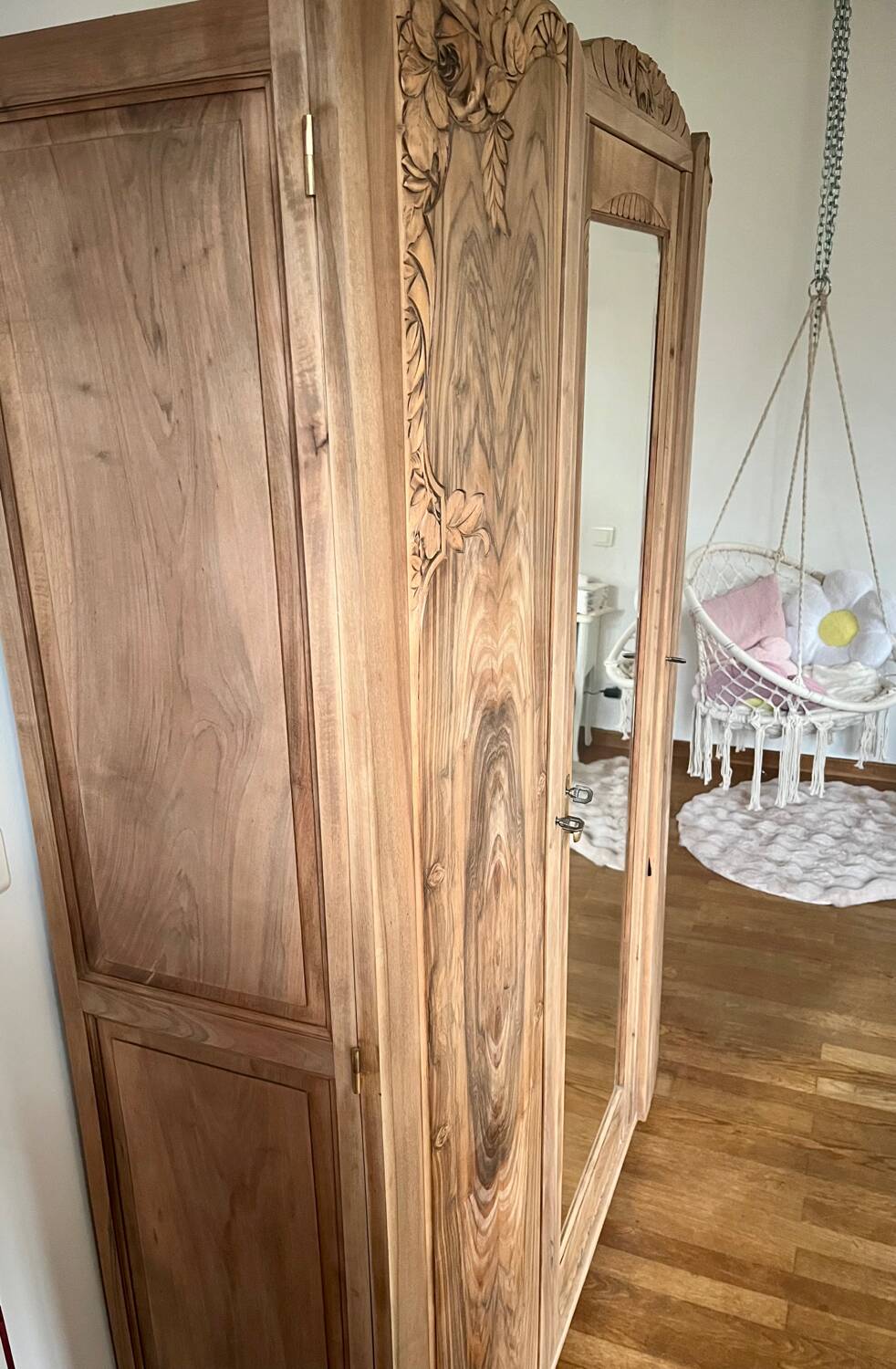 Vintage Art Deco wardrobe in raw wood