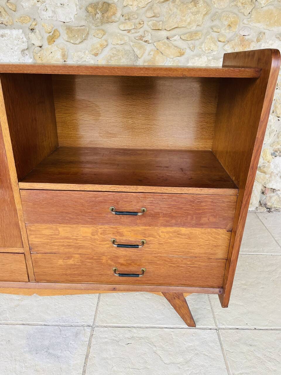 Oak storage unit, splayed legs circa 1950s