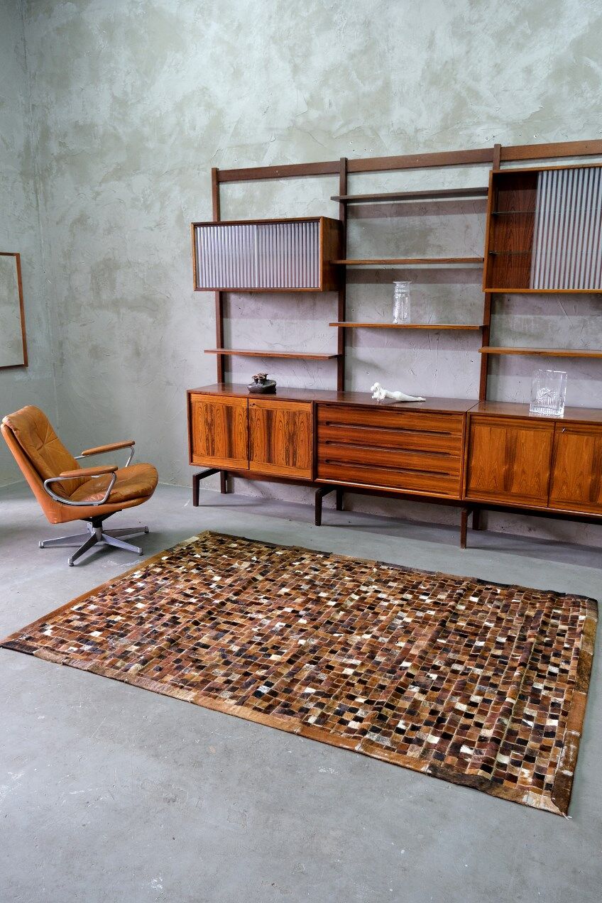 Tapis en cuir de vache vintage en patchwork, années 1970