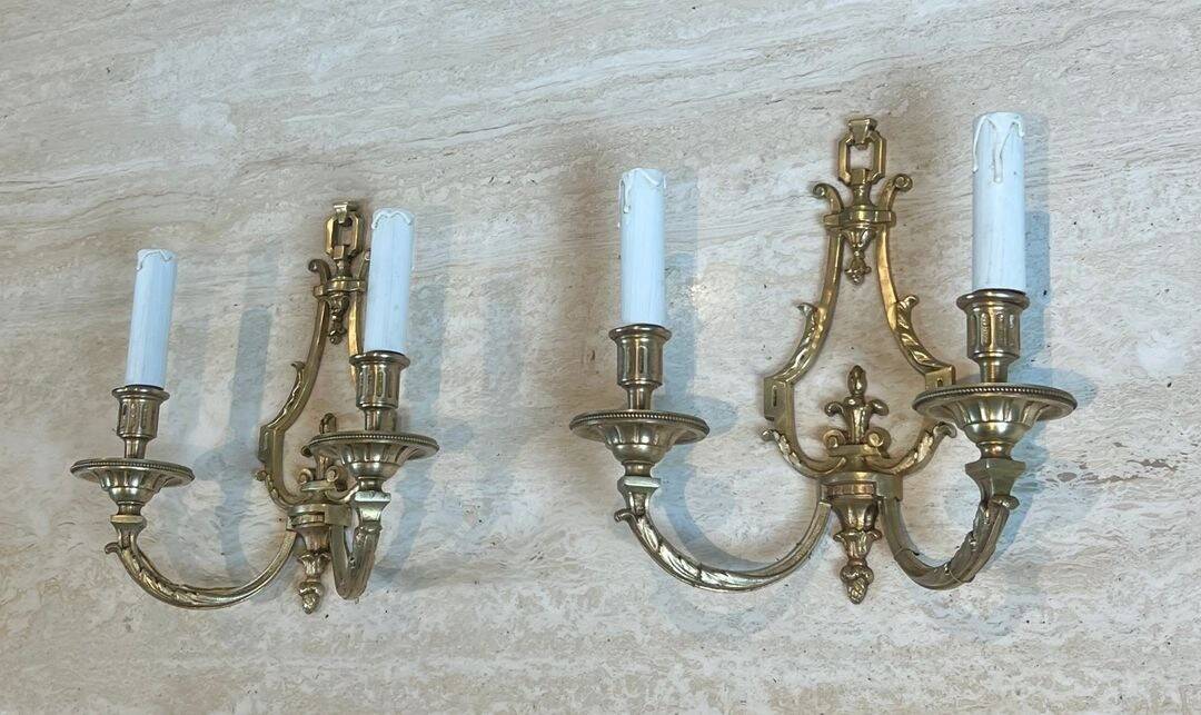 Pair of Bronze Wall Lights in Louis XVI Style by Lucien Gau