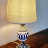 Pair of French Vintage Nightstand Lamps – Hand-Painted Porcelain & Pewter