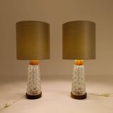 Midcentury table lamps Orrefors teak and glass Sweden