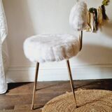 Chaise moumoute blanche doré style Pelfran