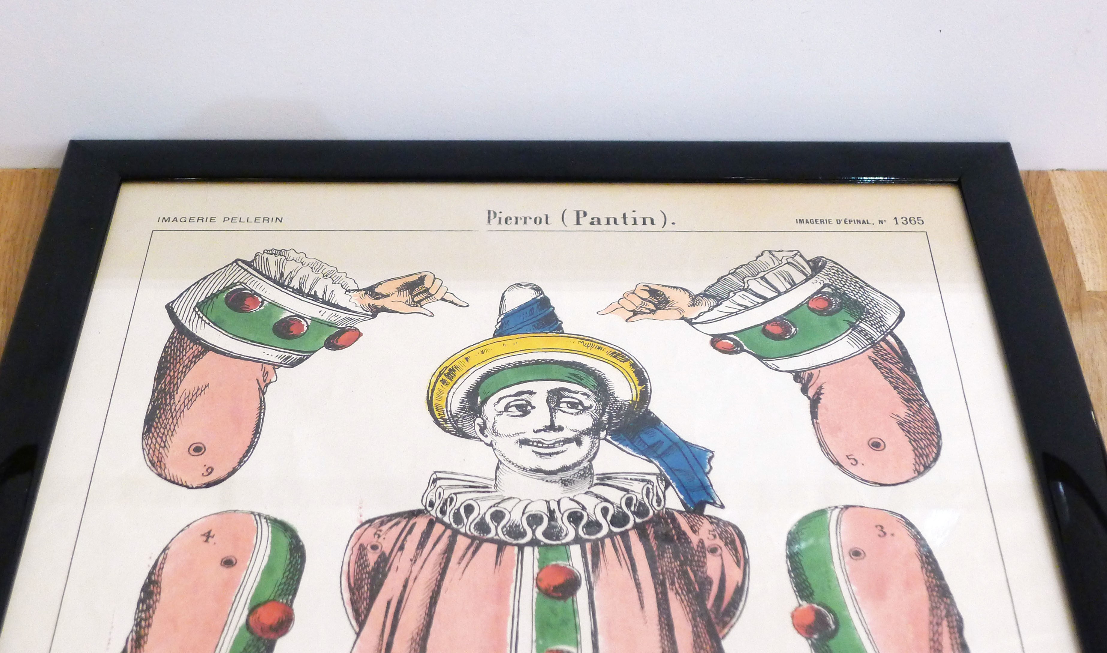 Old illustration Pierrot (puppet) framed