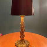 Brass foot table lamp with Tiffany style decor