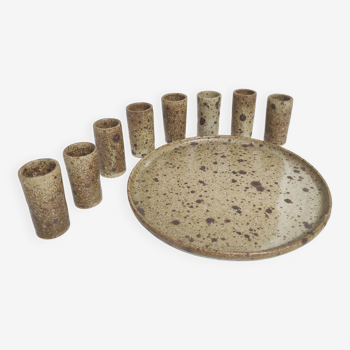 8 shot glasses and pyrite stoneware tray