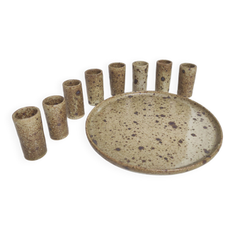 8 shot glasses and pyrite stoneware tray