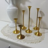 Set of 6 old brass and gold metal candlesticks