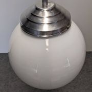 XL Art Deco white opaline ball pendant light, France circa 1920
