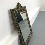 Vintage wall mirror t brass frame, italy, 1950 s