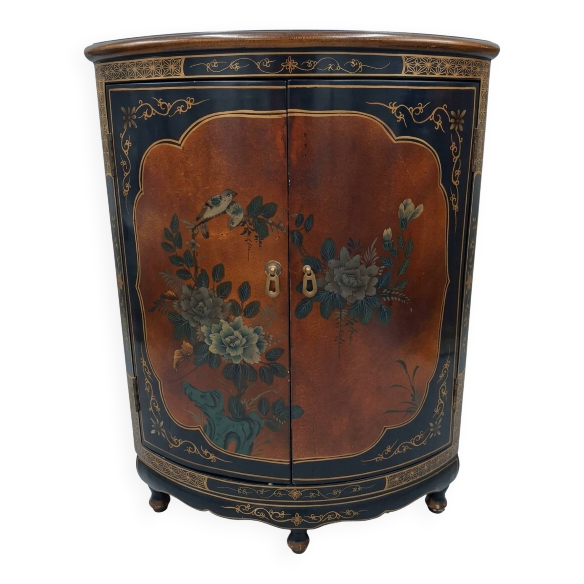 Meuble d'angle en bois laqué et peint à la main —  style asiatique