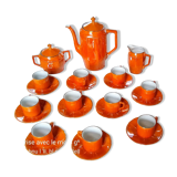Iridescent orange porcelain coffee set from the 50s-60s with black edging