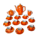 Iridescent orange porcelain coffee set from the 50s-60s with black edging