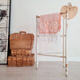 Old towel rack in patinated white wood