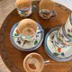 7 cups 1950 enamelled china saucers coffee or tea painted decoration birds