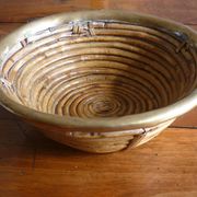 Bauhaus DLG rattan and brass bowl by Italian Gabriella Crespi