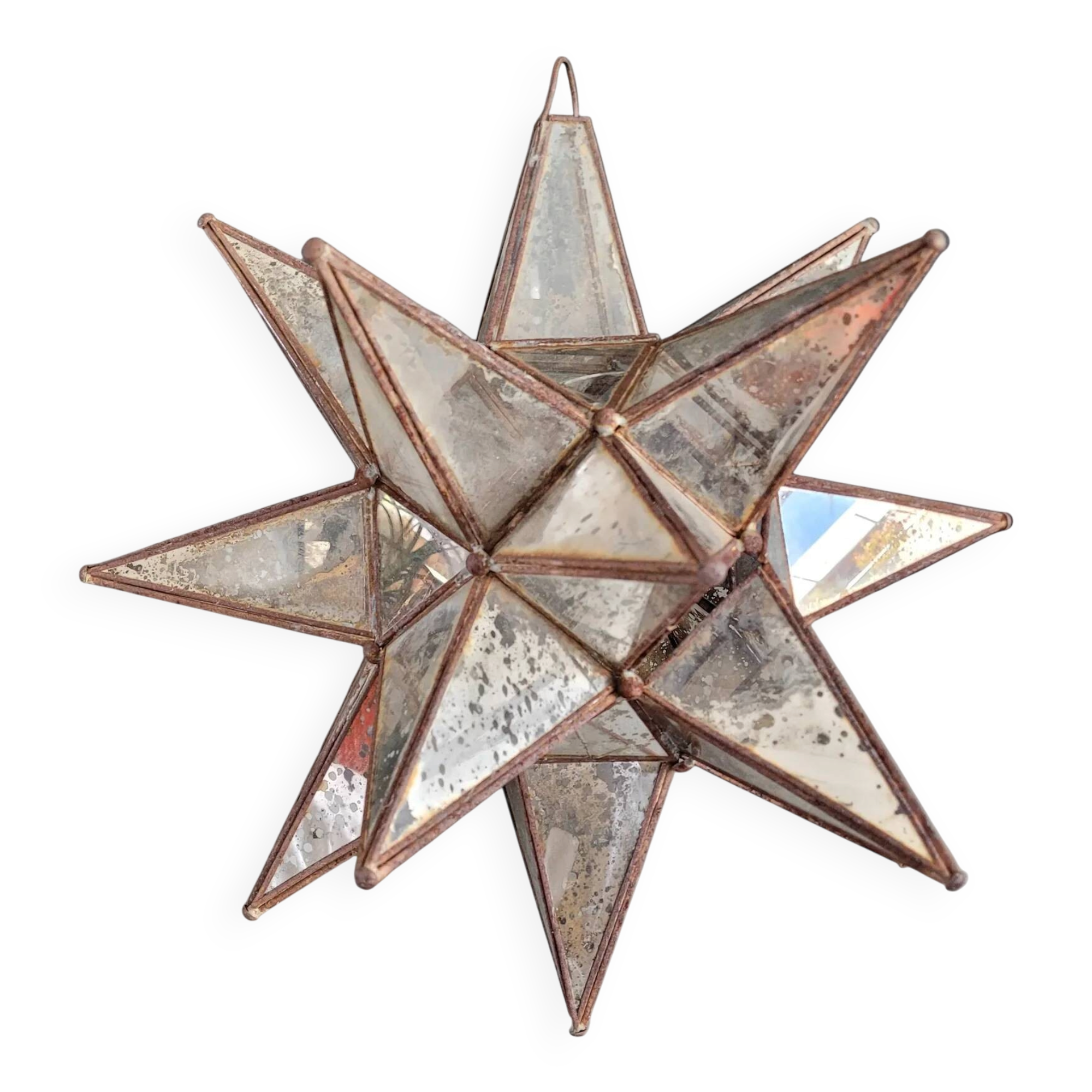Metal and mercury glass star pendant lamp - 18 branches