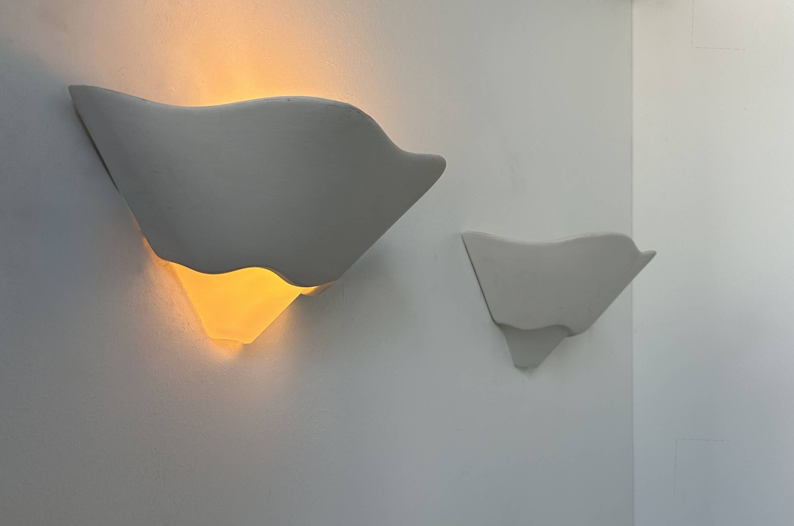 Pair of vintage wall lights, plaster and sandblasted glass, France 1970