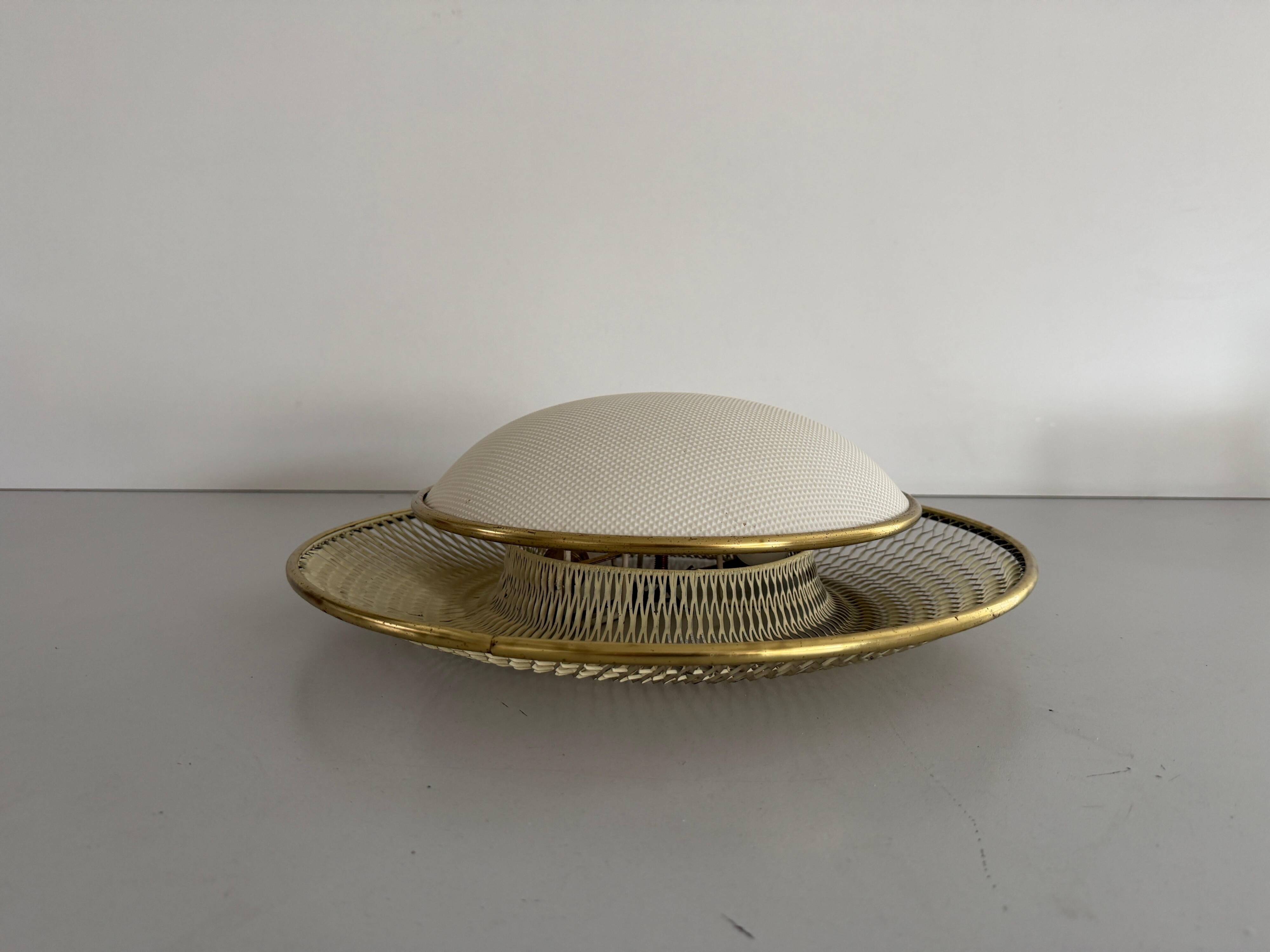 Mid-century golden metal wire and plastic ceiling light by Erco, 1950s, Germany.