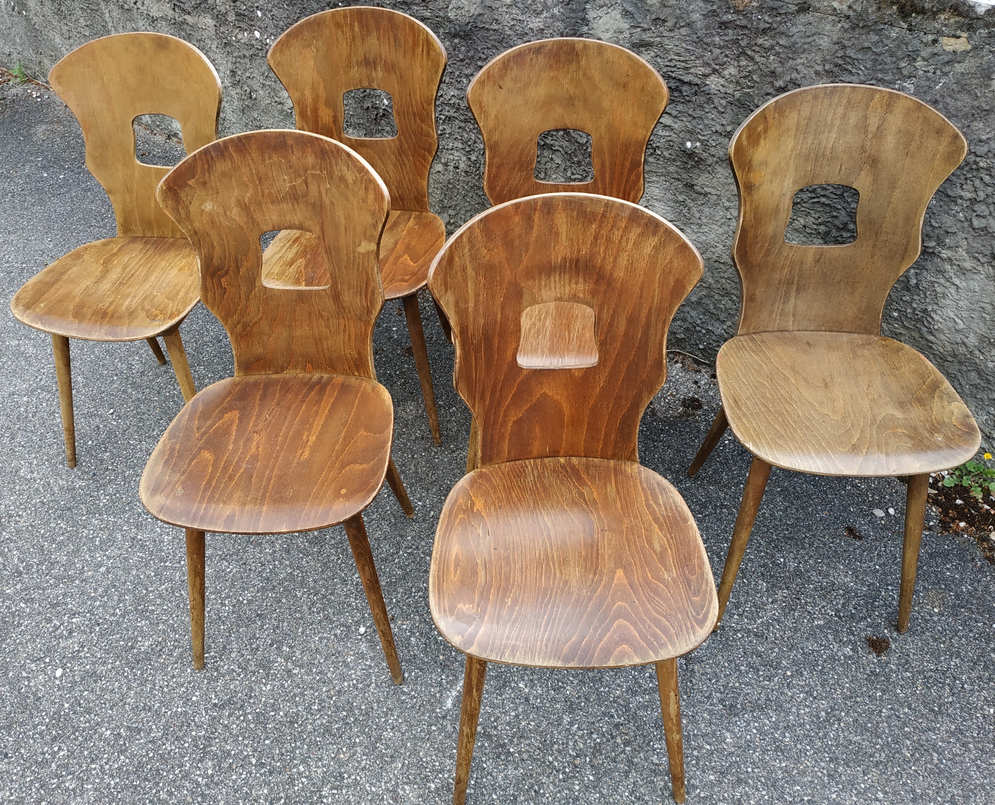 Suite of 6 vintage chairs Baumann model "Gentiane" 50s