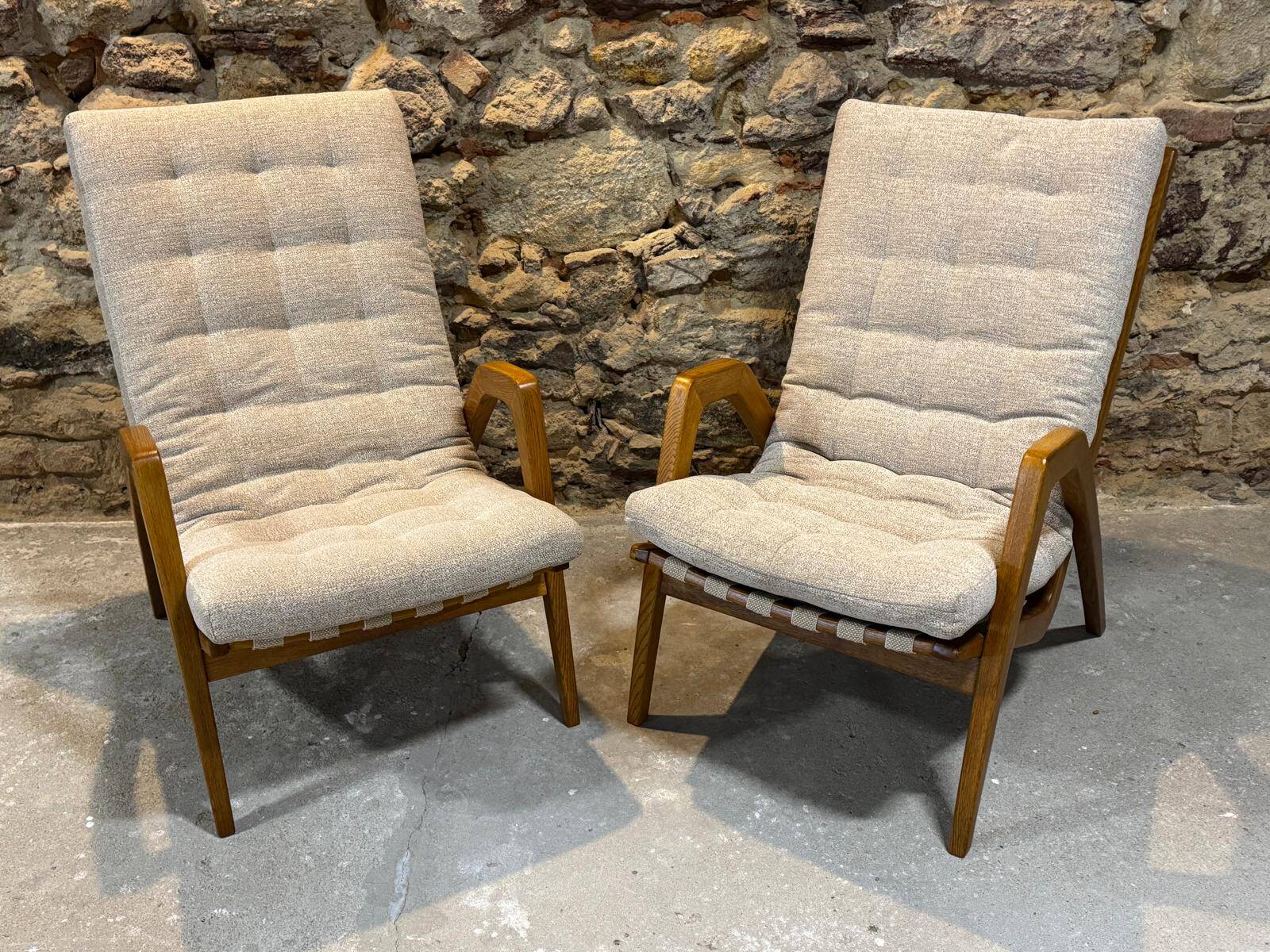 Paire de fauteuils par Jan Vaněk, années 1940, entièrement restaurés, Tchécoslovaquie