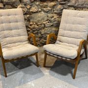 Pair of armchairs by Jan Vaněk, 1940s, fully restored, Czechoslovakia