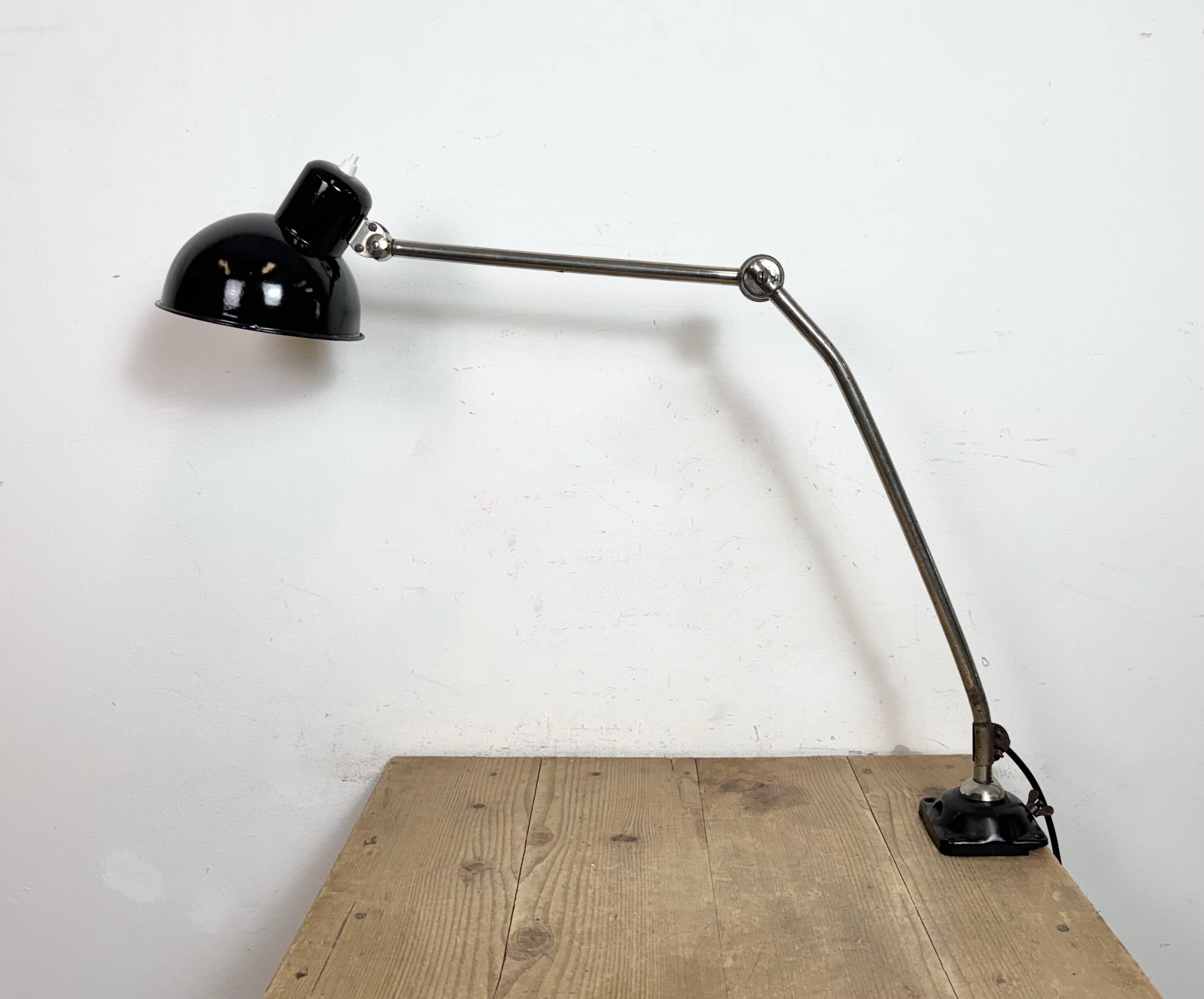 Industrial Workshop Black Enamel Desk Lamp, 1950s