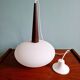 Scandinavian pendant light in teak and white opaline, Louis Kalff, Philips, 1960.