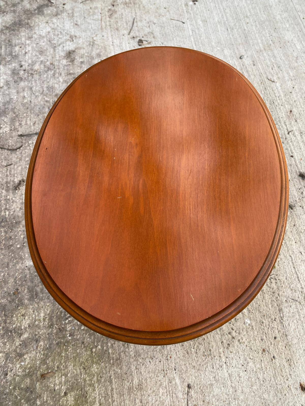 Louis XV oval pedestal table carved in solid cherry wood with cane bedside table