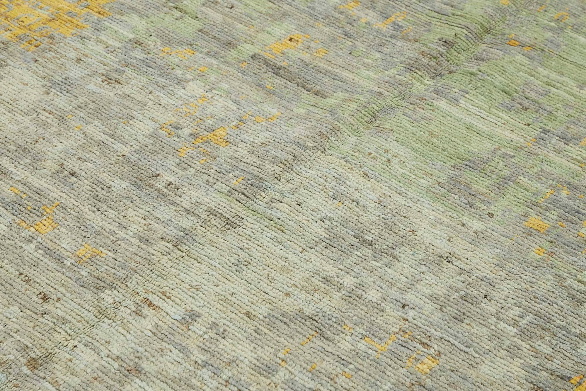 Handwoven Tribal One of a Kind 200 cm x 283 cm Green Wool Carpet