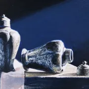 Still life with three pewter tea caddies – Marjolein van den Berg, c. 2011