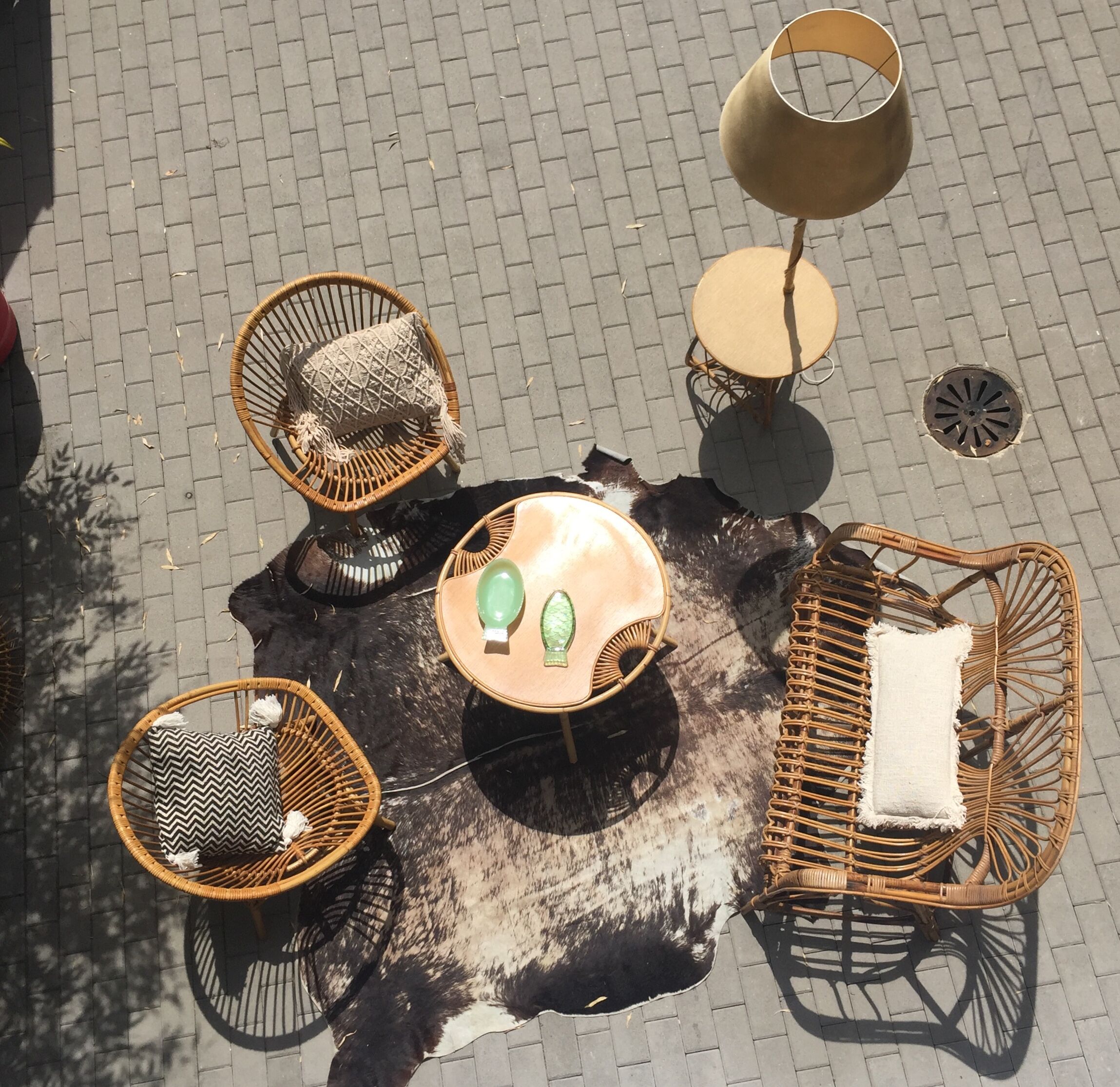 Vintage rattan and bamboo bench