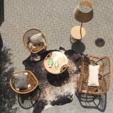 Vintage rattan and bamboo bench