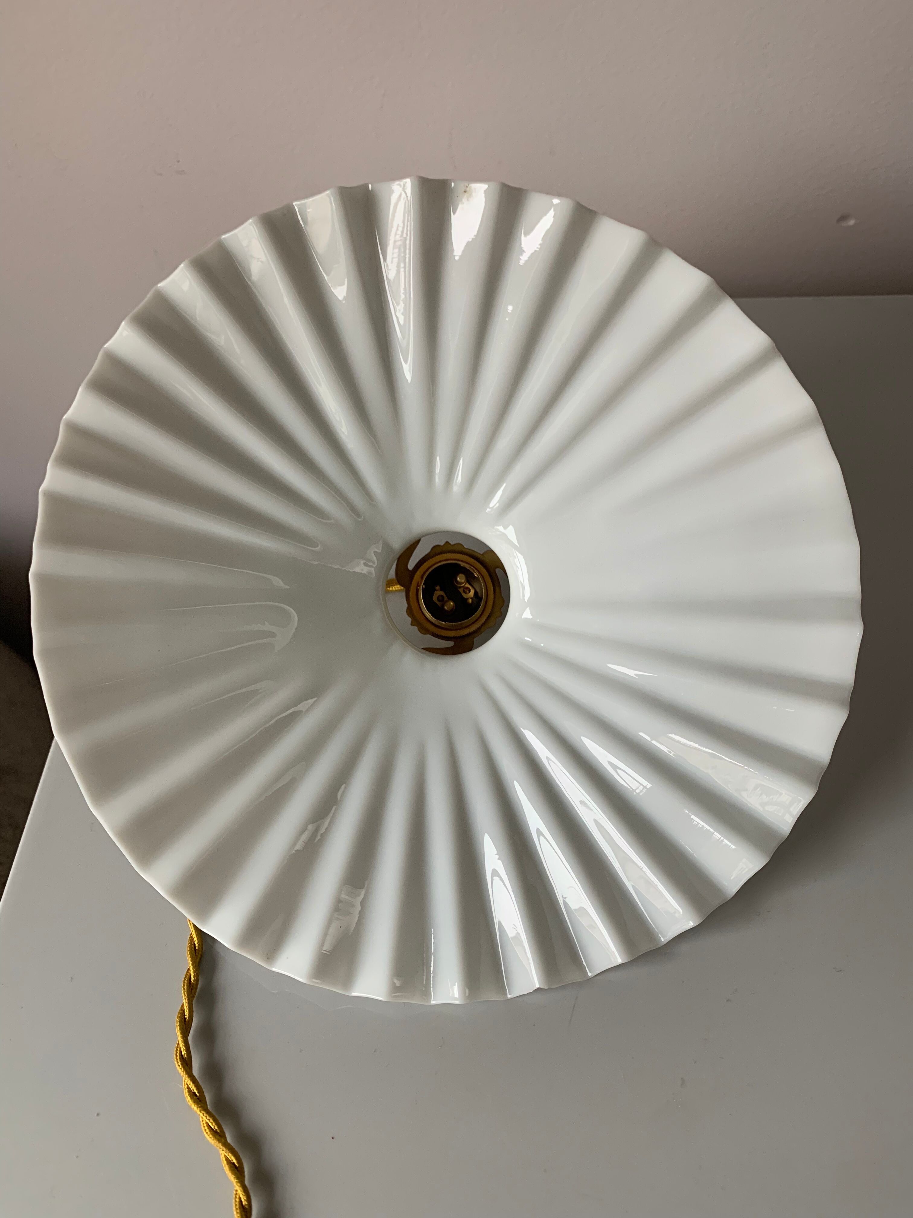 Vintage white pleated opaline pendant lamp