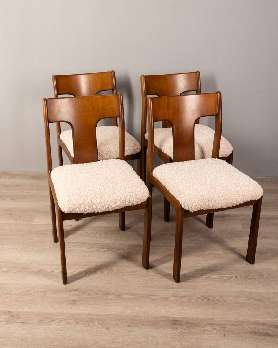 Set of 4 vintage chairs 70s white fabric Italian design