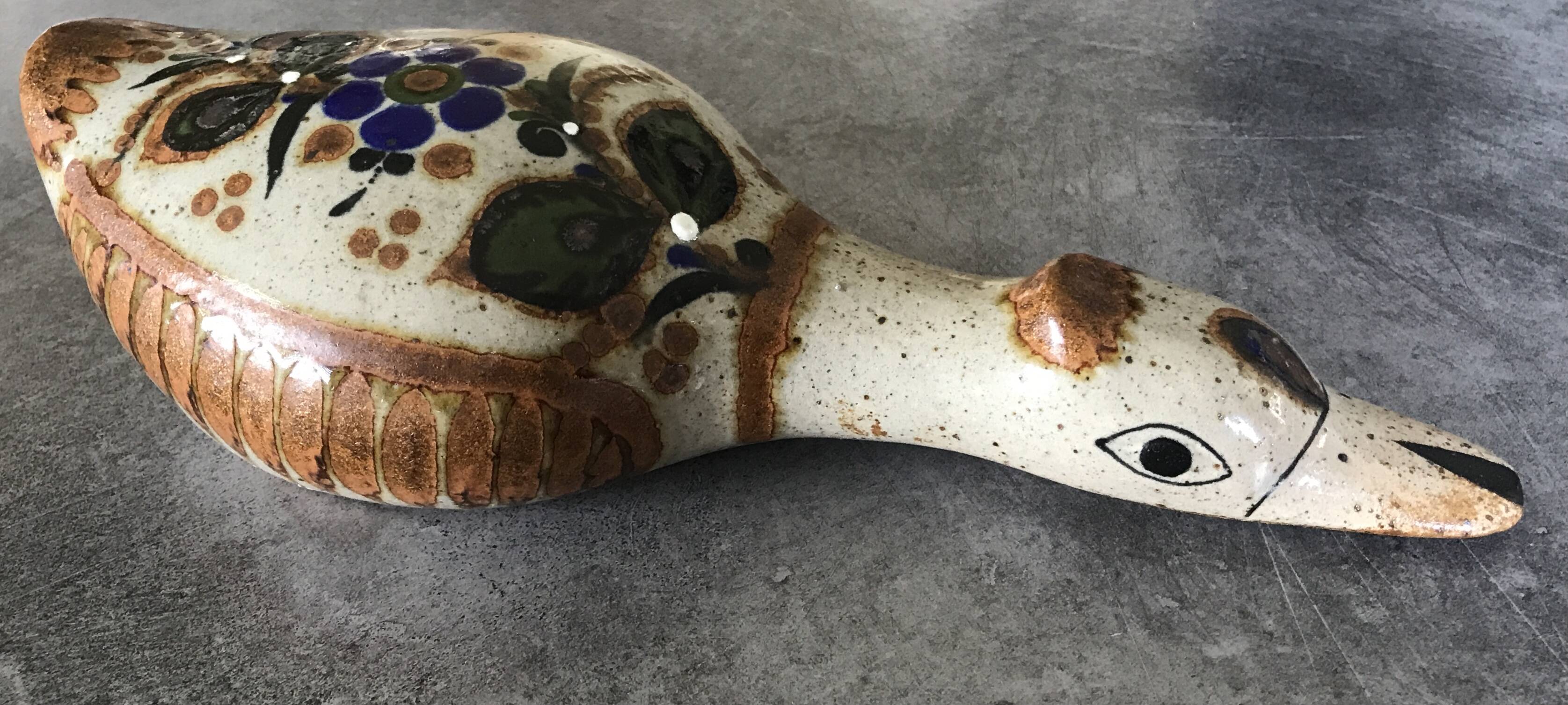 Ceramic Duck from Mexico, floral painting decoration