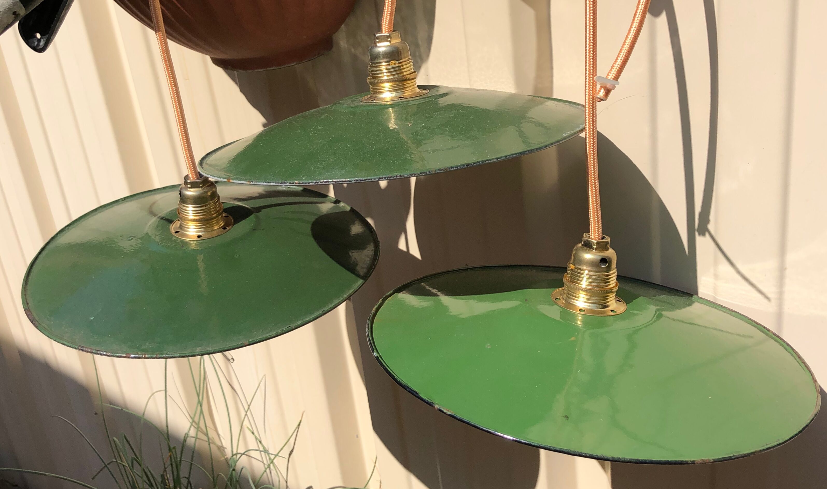 Trio suspension enamel sheet enamel vintage green and white, new e14 socket