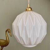 Vintage origami globe pendant lamp in white opaline