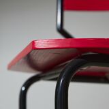 Red Plywood and Curved Metal Frame Chair