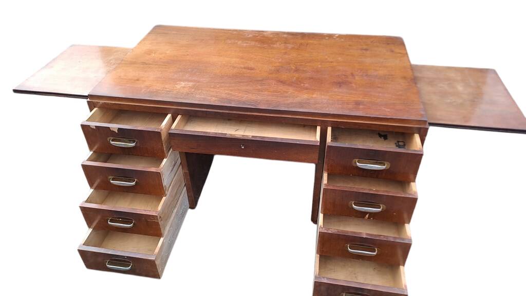 Art Deco walnut pedestal desk, 1930s