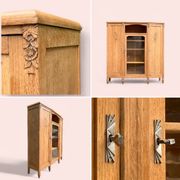 Asymmetrical Art Deco glass-fronted Parisian wardrobe in raw oak, 1930.